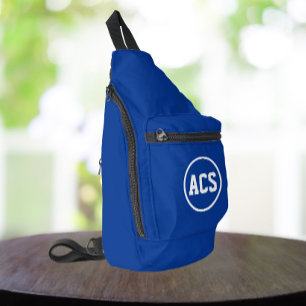 Royal Blue and White School Colours and Letters Sling Bag
