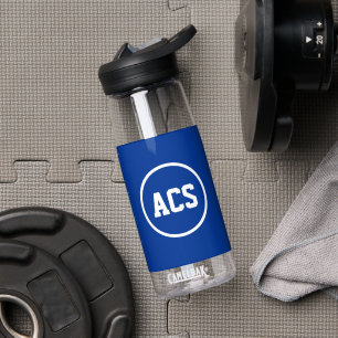 Royal Blue and White School Colours and Letters Water Bottle