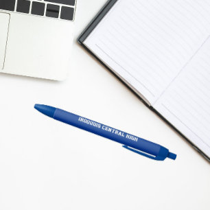 Royal Blue and White School Colours and Name Black Ink Pen