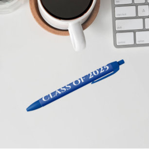 Royal Blue and White School Colours Class Year Black Ink Pen