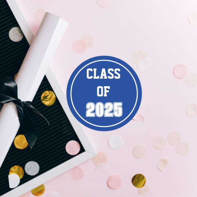 Royal Blue and White School Colours Class Year Classic Round Sticker (In Situ Graduation)