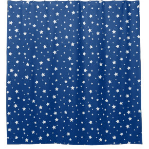 Royal Blue and White Stars Celestial Sky Shower Curtain