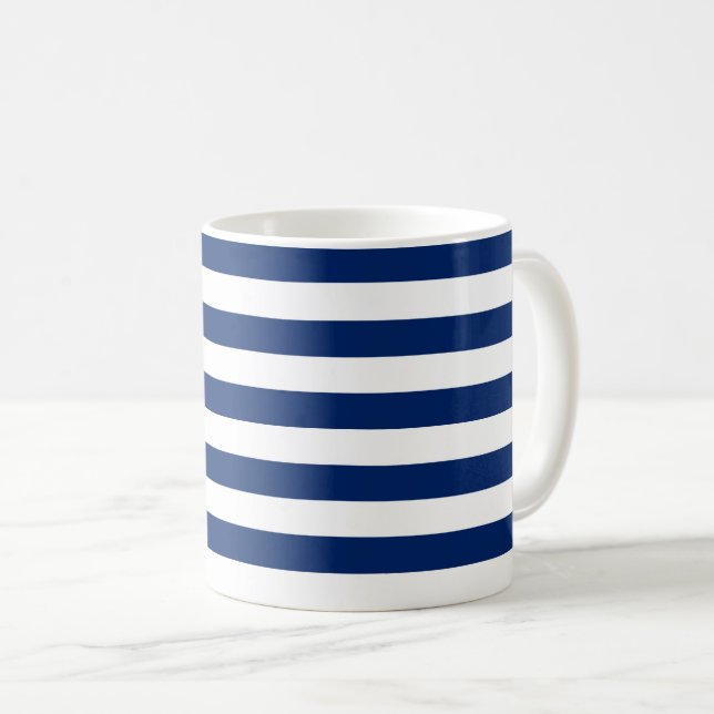 Royal Blue and White Stripes Coffee Mug (Front Right)