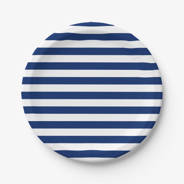 Royal Blue and White Stripes Paper Plate (Front)