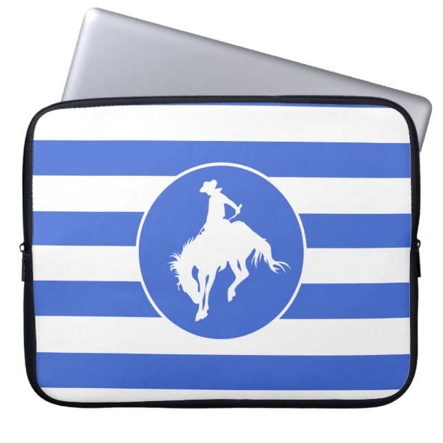 Royal Blue and White Stripes; Rodeo Cowboy Laptop Sleeve (Front)