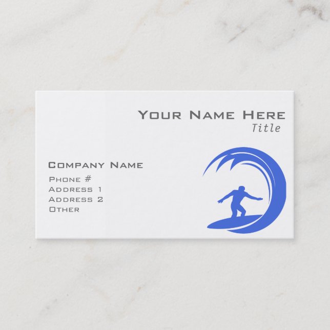 Royal Blue and White Surfing Business Card (Front)