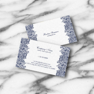 Royal Blue And White Vintage Paisley Business Card