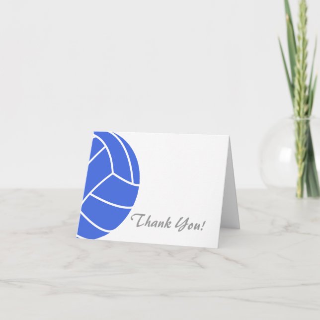 Royal Blue and White Volleyball Thank You Card (Front)