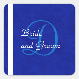 Royal Blue and White Wedding Monogram Template Square Sticker