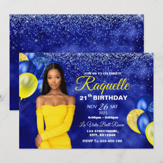 Royal Blue and Yellow Birthday Invitation