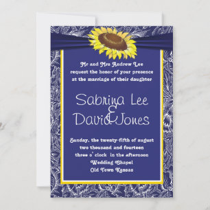 Royal Blue and Yellow Sunflower Wedding Invitation