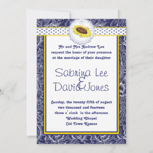 Royal Blue and Yellow Sunflower Wedding Invitation