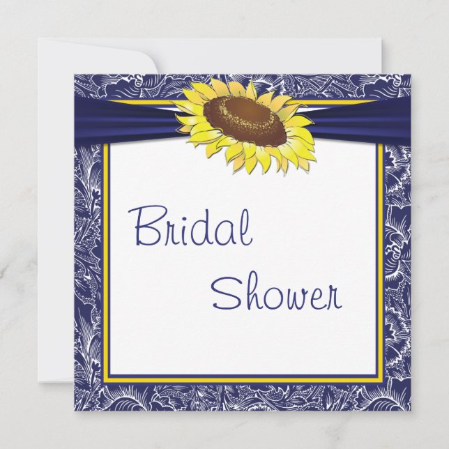 Royal Blue and Yellow Sunflowers Bridal Shower Invitation (Front)