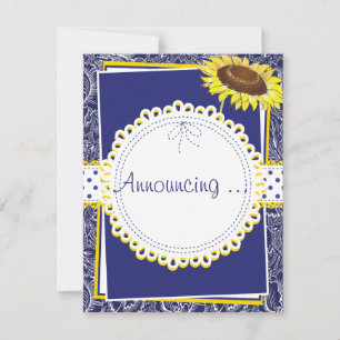 Royal Blue and Yellow Sunflowers Engagement Announcement