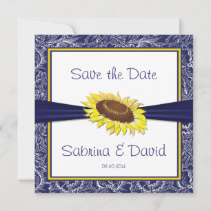 Royal Blue and Yellow Sunflowers Save the Date