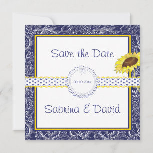 Royal Blue and Yellow Sunflowers Save the Date