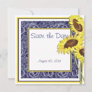 Royal Blue and Yellow Sunflowers Save the Date