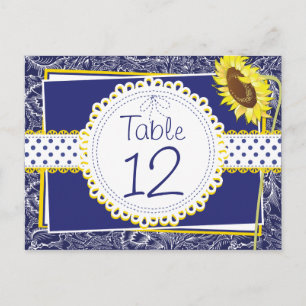 Royal Blue and Yellow Sunflowers Table Card