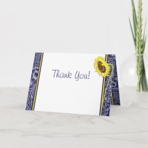 Royal Blue and Yellow Sunflowers Thank You Card