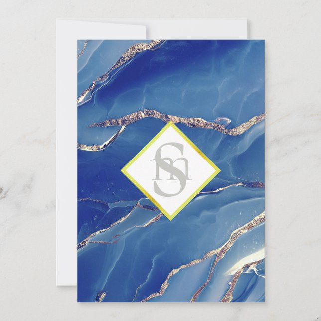 *~ ROYAL BLUE AR66 QR  + RSVP Agate Wedding Invitation (Front)