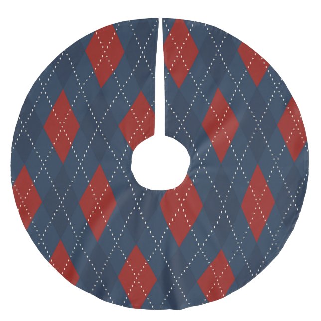 Royal Blue Argyle Christmas Pattern Brushed Polyester Tree Skirt (Front)