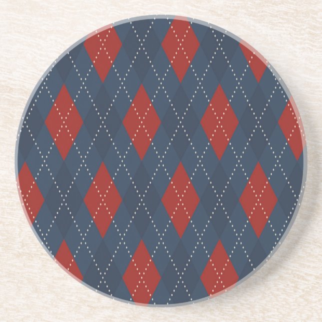 Royal Blue Argyle Christmas Pattern Coaster (Front)