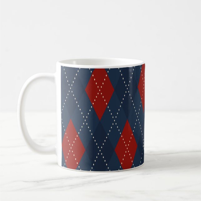 Royal Blue Argyle Christmas Pattern Coffee Mug (Left)