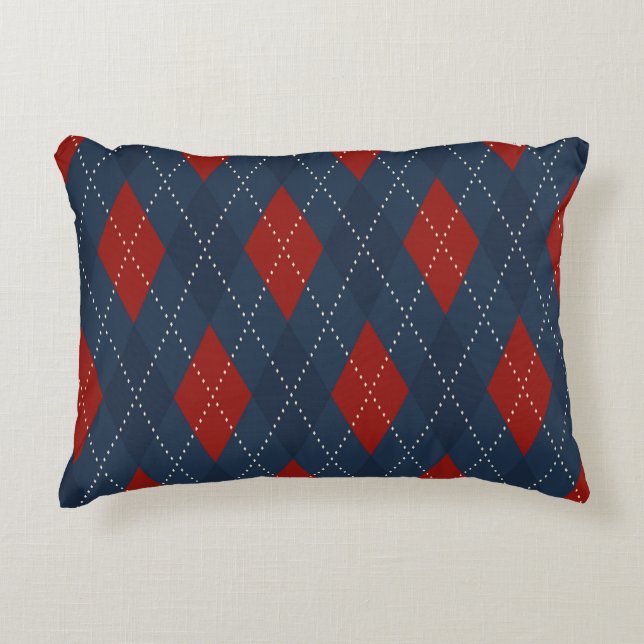 Royal Blue Argyle Christmas Pattern Decorative Cushion (Front)
