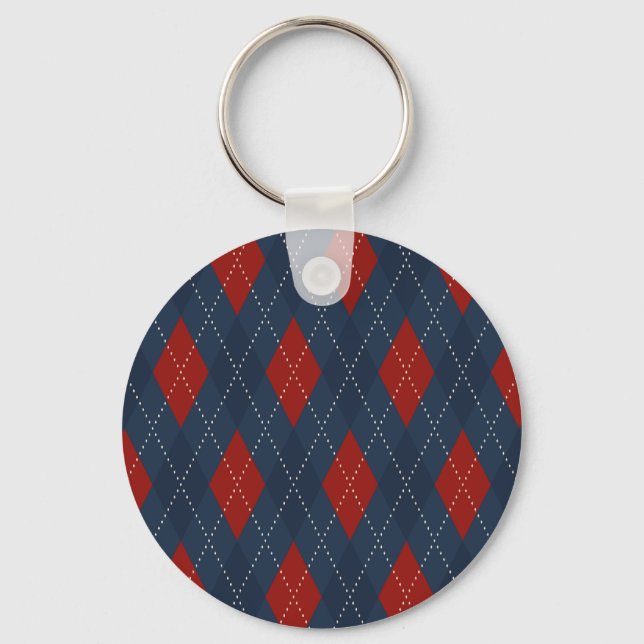 Royal Blue Argyle Christmas Pattern Key Ring (Front)