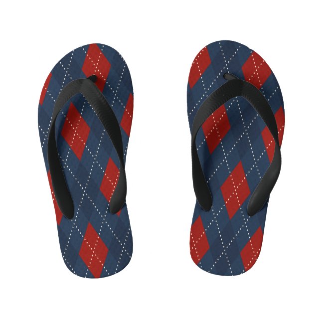 Royal Blue Argyle Christmas Pattern Kid's Flip Flops (Footbed)
