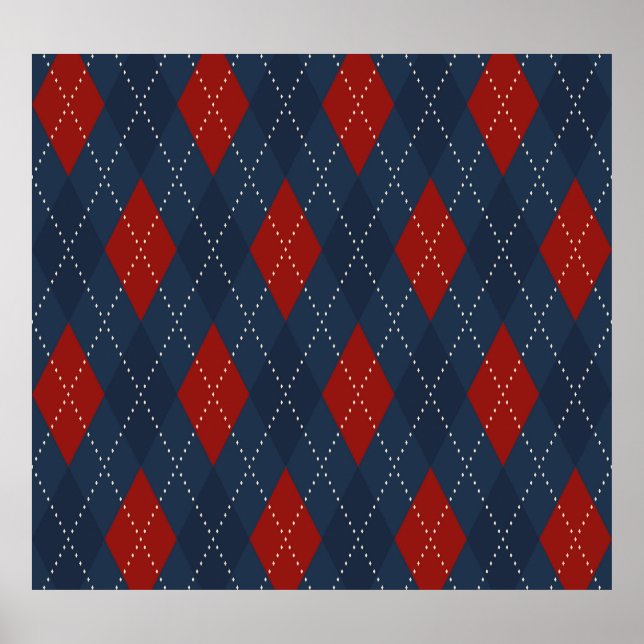 Royal Blue Argyle Christmas Pattern Poster (Front)