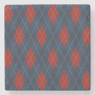 Royal Blue Argyle Christmas Pattern Stone Coaster
