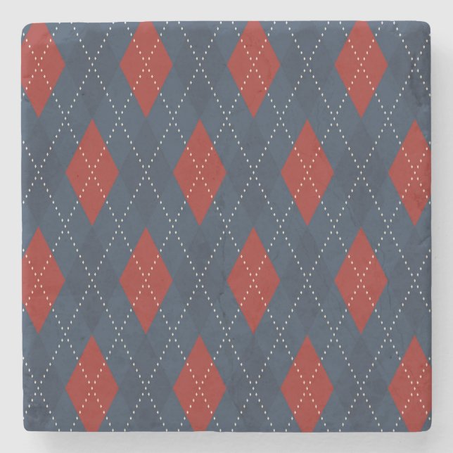 Royal Blue Argyle Christmas Pattern Stone Coaster (Front)