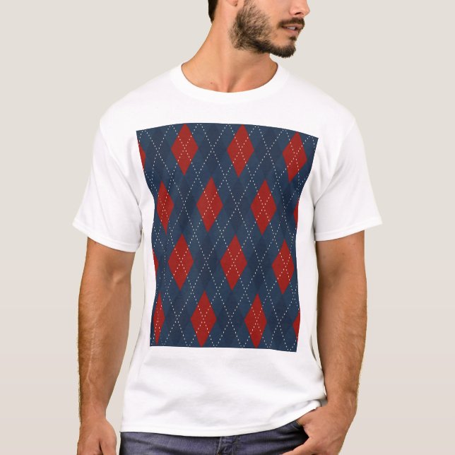Royal Blue Argyle Christmas Pattern T-Shirt (Front)
