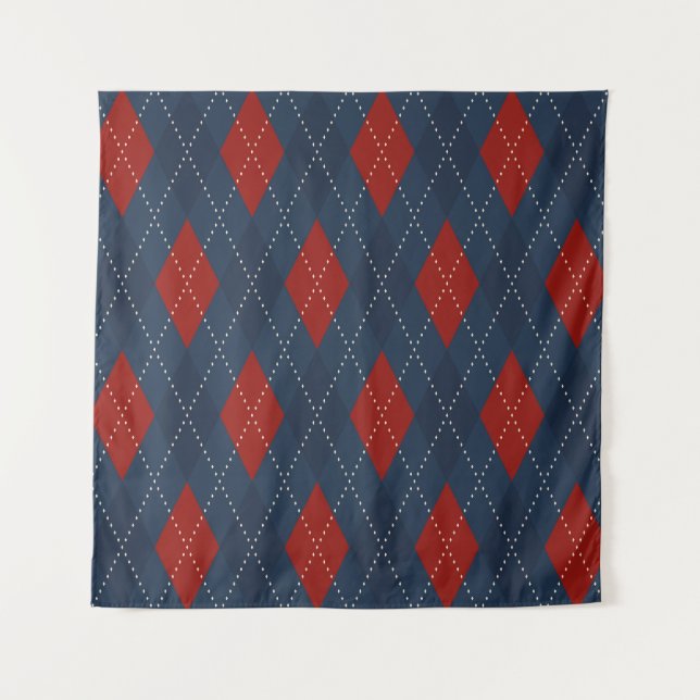 Royal Blue Argyle Christmas Pattern Tapestry (Front)