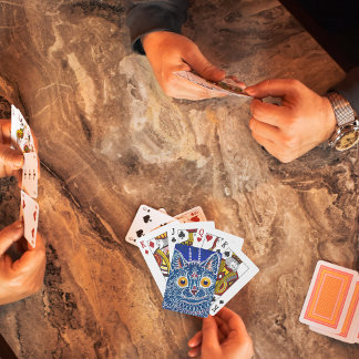 Royal blue artistic Kaleidoscope Cat Playing Cards