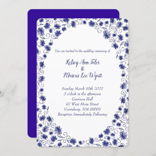 Royal Blue Aster Flower Wedding Invitations