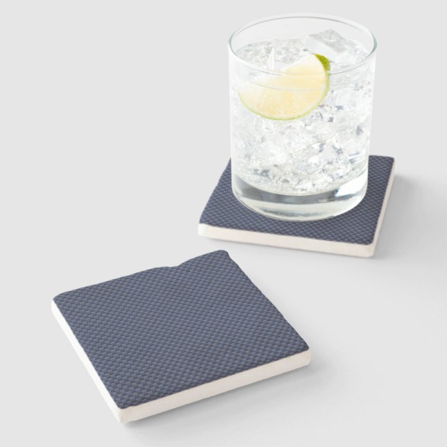 Royal Blue Automotive Carbon Fibre Weave Style Stone Coaster (Side)