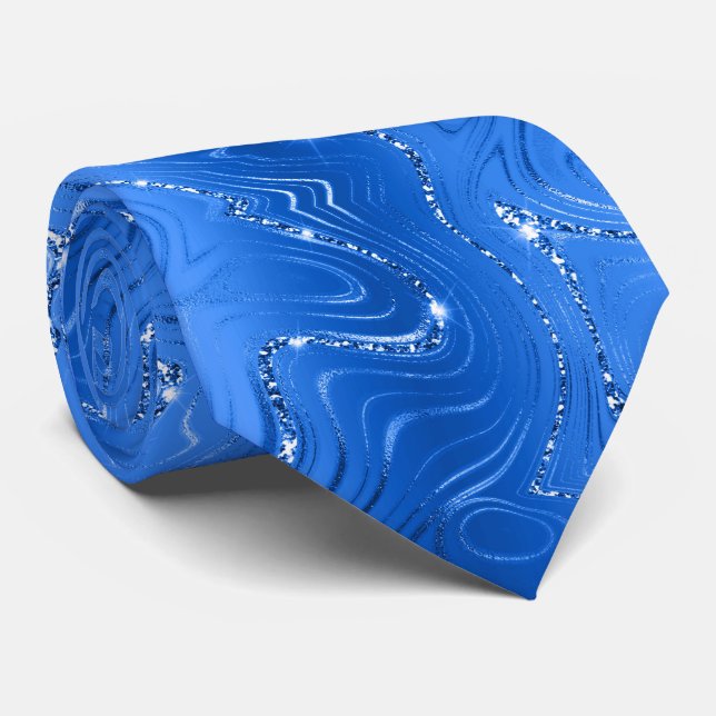 Royal Blue Background White Glitter   Tie (Rolled)