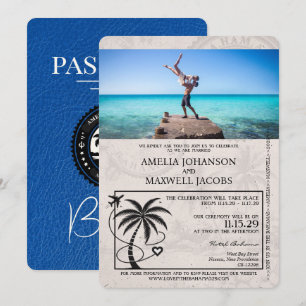 Royal Blue  Bahamas Passport Wedding Invitation