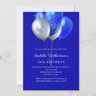 Royal blue balloons birthday invitation