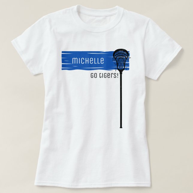 Royal Blue Banner with Lacrosse Stick T-Shirt (Design Front)