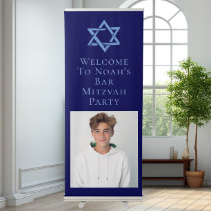 Royal Blue Bar Mitzvah Party Photo Star of David Retractable Banner