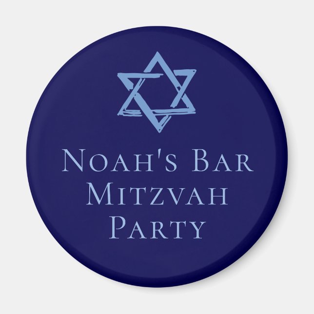 Royal Blue Bar Mitzvah Party Star of David Magnet (Front)