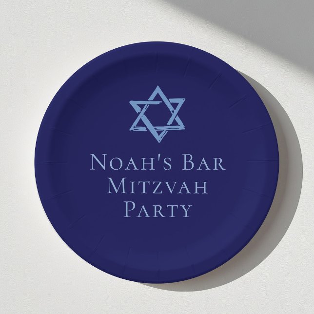 Royal Blue Bar Mitzvah Party Star of David Paper Plate (Creator Uploaded)
