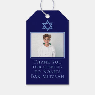 Royal Blue Bar Mitzvah Photo Star of David Party Gift Tags