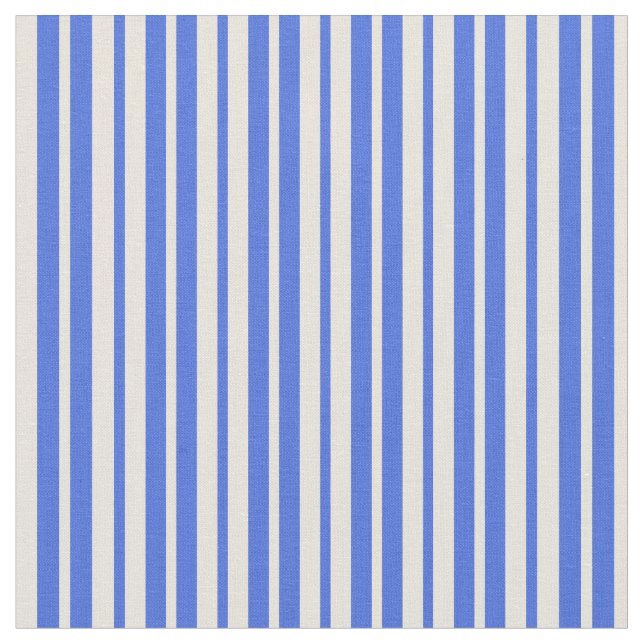 Royal Blue & Beige Coloured Striped/Lined Pattern Fabric (Close Up)