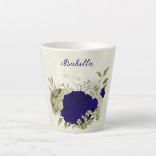 Royal blue beige floral  latte mug