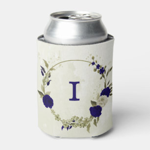 Royal blue beige floral wedding can cooler