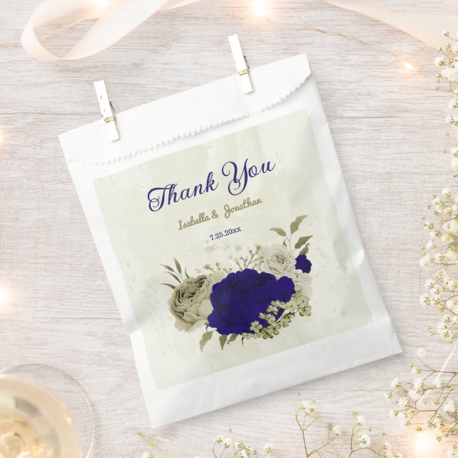 Royal blue beige floral wedding favour bags (Clipped)